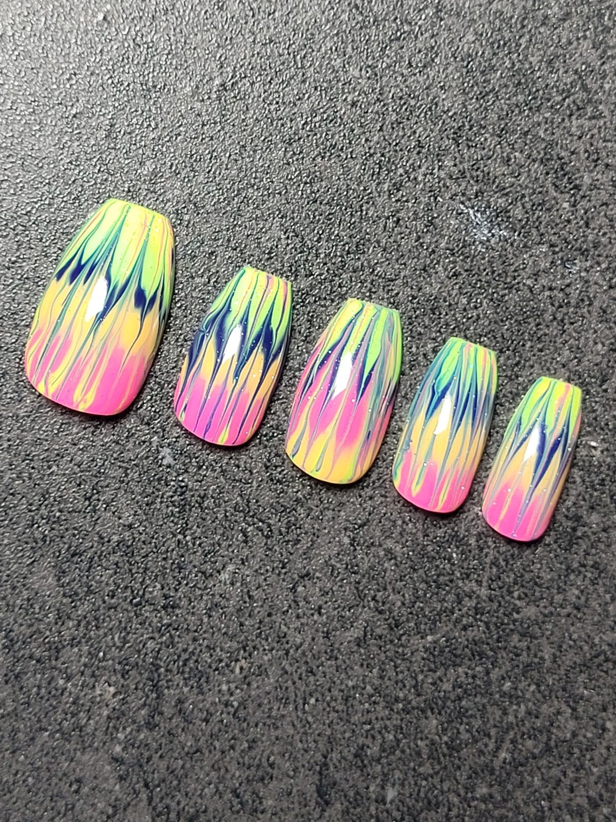 Custom Gel Press on Nails fake nails Handmade 10 pc set LARGE Neon Rainbow
