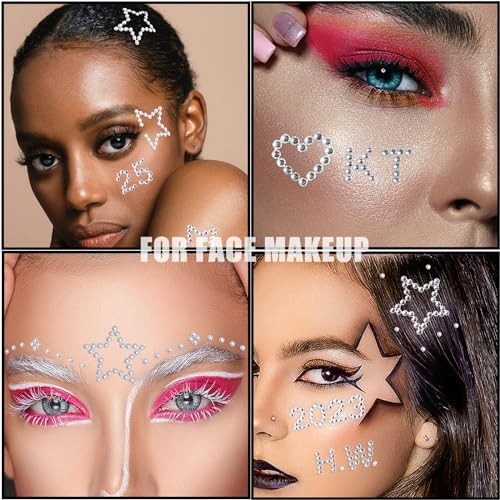 Hair Face Gems Jewels Self Adhesive Heart Numbers Letters Clear Gems(5 Sheets)