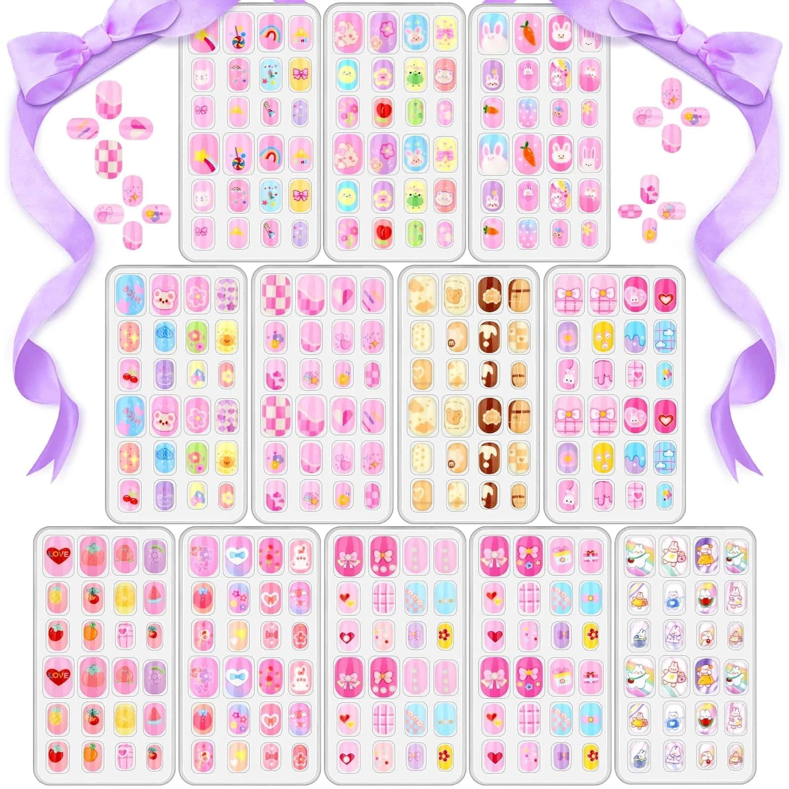288 Pieces Kids Stick on Nails Girls, Acejoz Fake Nails Set Self Adhesive Press