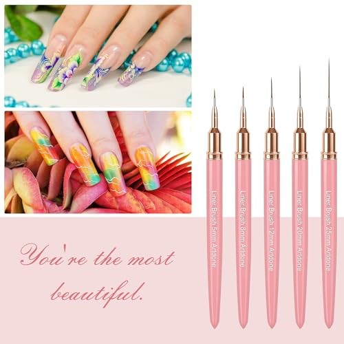 Metallic Nail Art Pens, Liner Brushes Set, 5PCS Color Nail Tools For Long Pink