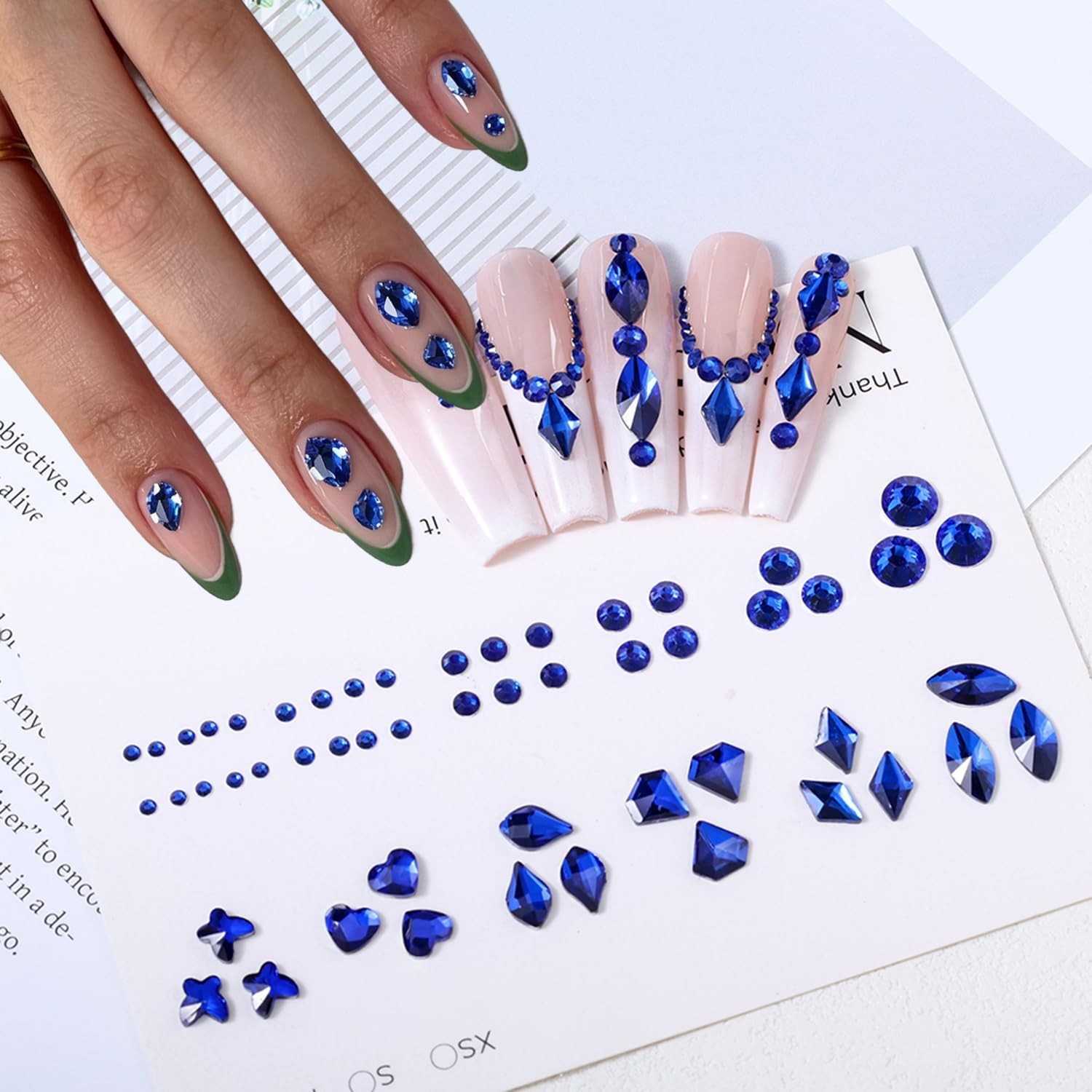 Blue Nail Art Rhinestones: 12 Grids, Multi-Shape, Flatback Gems for Acrylic