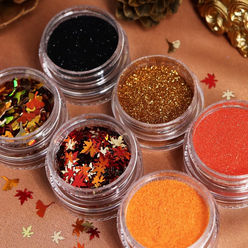 Fall Nail Art Glitters Maple Leaf Nail Sequins, Gold Orange Nail Glitters Fal…