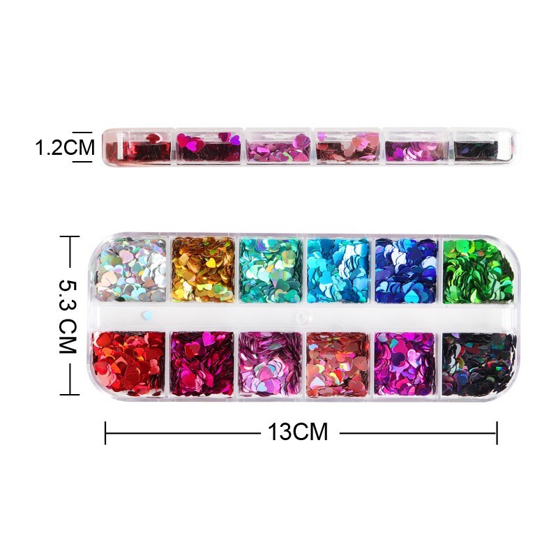 12 Grids Sparkly Love Nail Art Glitter Sequins Flakes Nails Stickers Decortion
