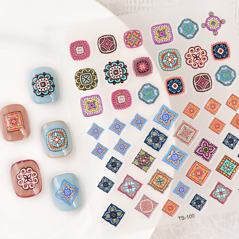 5D Embossed Bohemian Flowers Nail Art Sticker Decals Slider Self Adhesive NH23