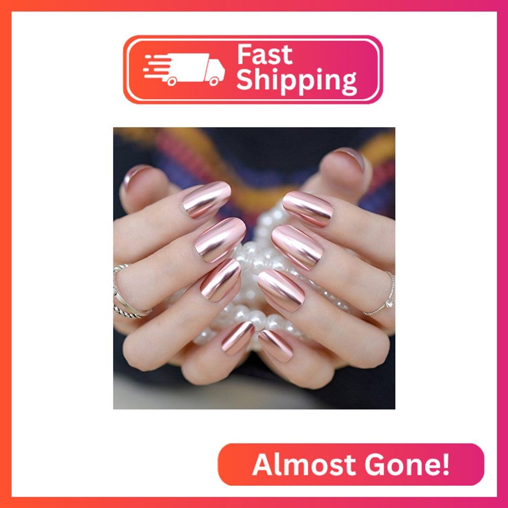 Pink Metal Mirror Press on Nails – iMABC False Nails – Oval Short Length Chrome