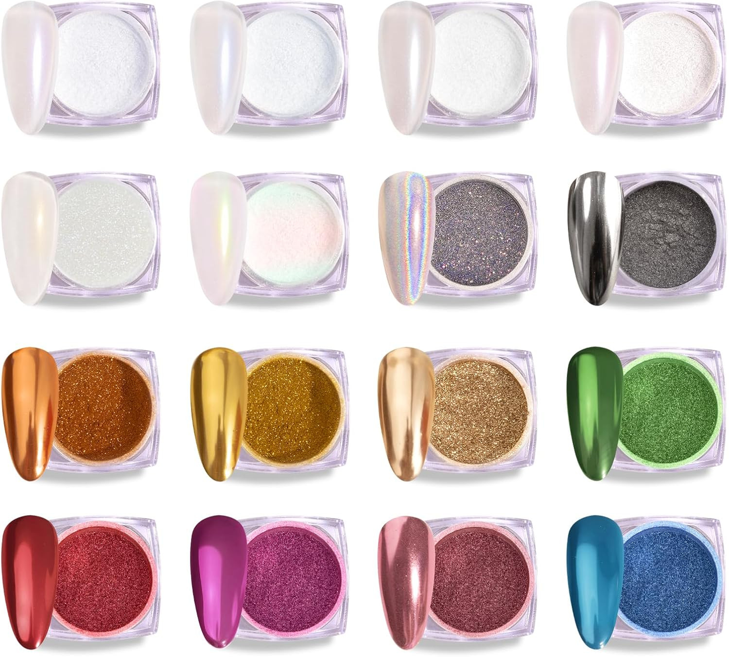 16Pcs Chrome Nail Powder for Gel Nails,Metallic Mirror Effect Pigment Stylish an