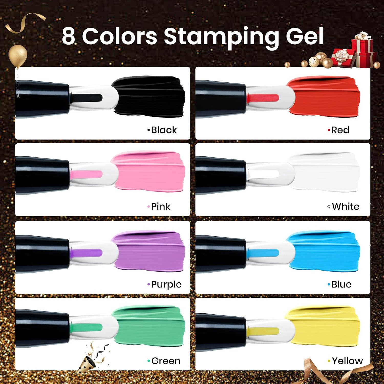 Nail Stamp Gel 16Pcs French Tip Nail Stamp Kit | 8 Colors Stamper Gel Polish, 5