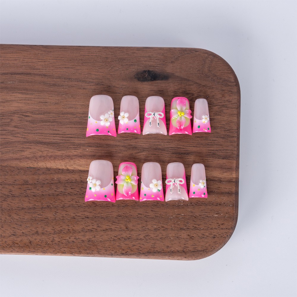Handmade Press On Nails High Quality Pink Gradient Duckbill Square Fake Nails