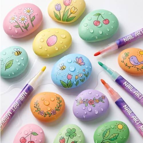12 Colors Nail Art Pens Set, 0.7mm 3D Nail Polish Pens, Quick Dry, Long Lasting