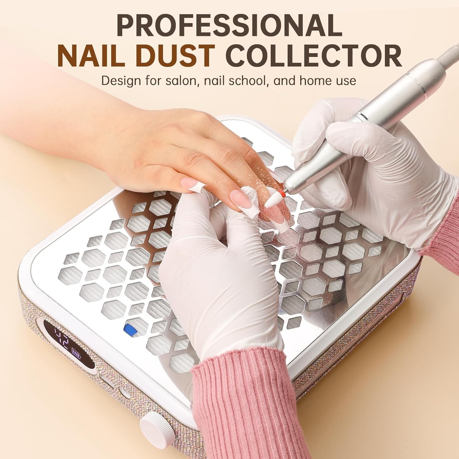 Rechargeable Nail Dust Collector Powerful Vacuum Fan Acrylic Nail Extractor Whit