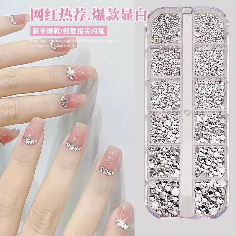 Nail Glitter & Sequin Set, 12-Compartment Box with Assorted Sizes Shapes for Art