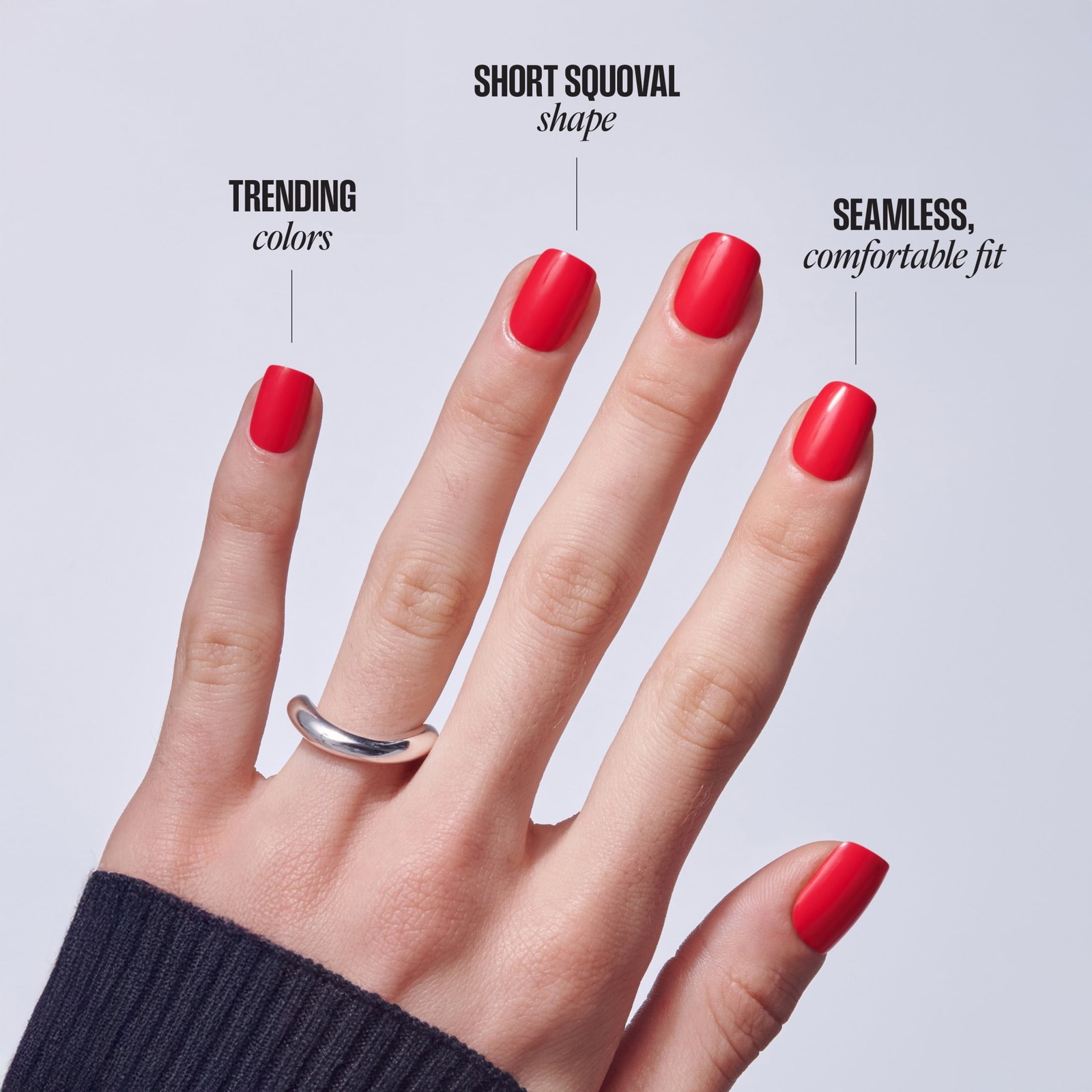 Broadway by Color Press on Nails, ‘Truthful’, Red, Short Squoval, 28 Count