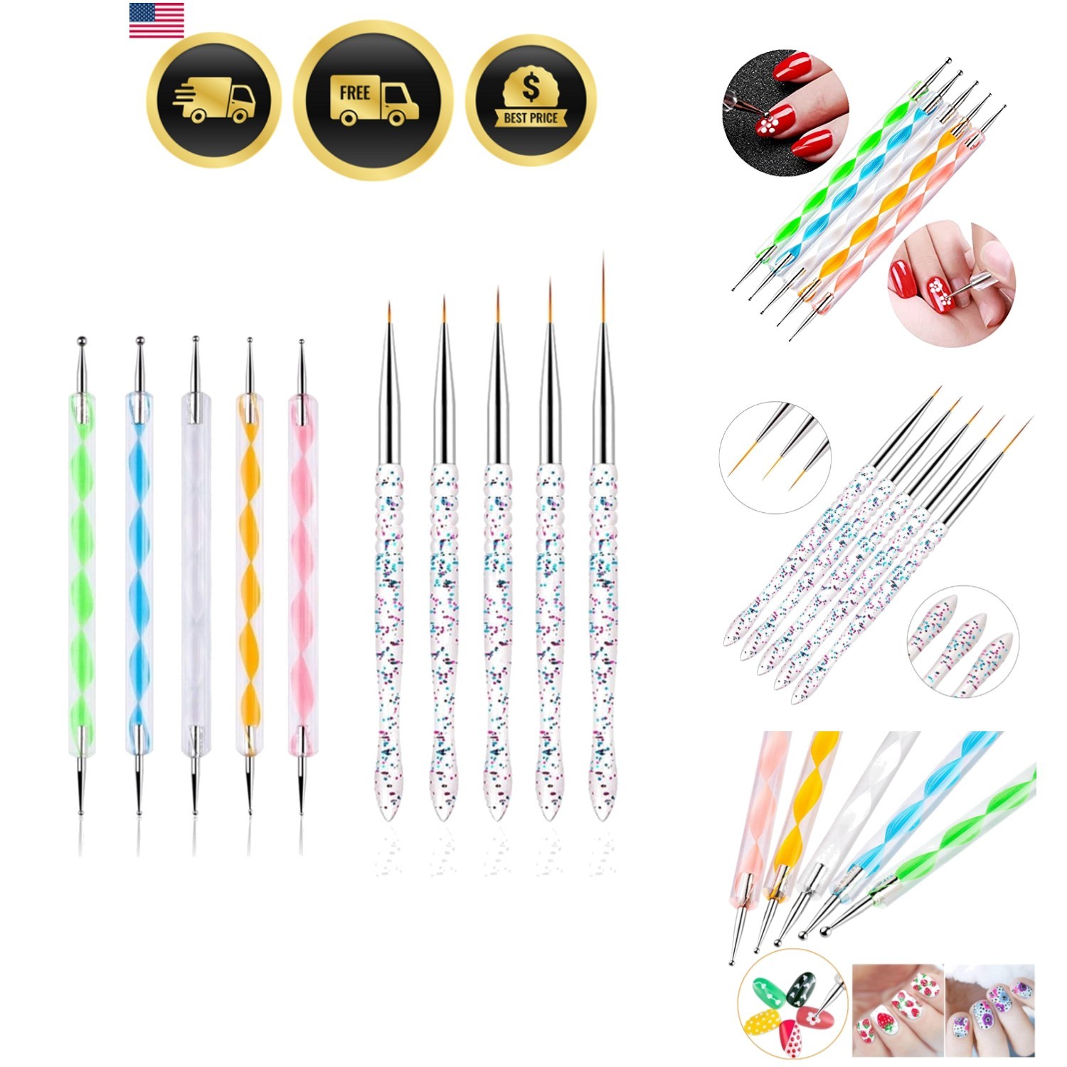 Nail Dotting Tools 10 Pcs Kit, 5 Pcs Double-end Nail Dotting tools and 5 Pcs …