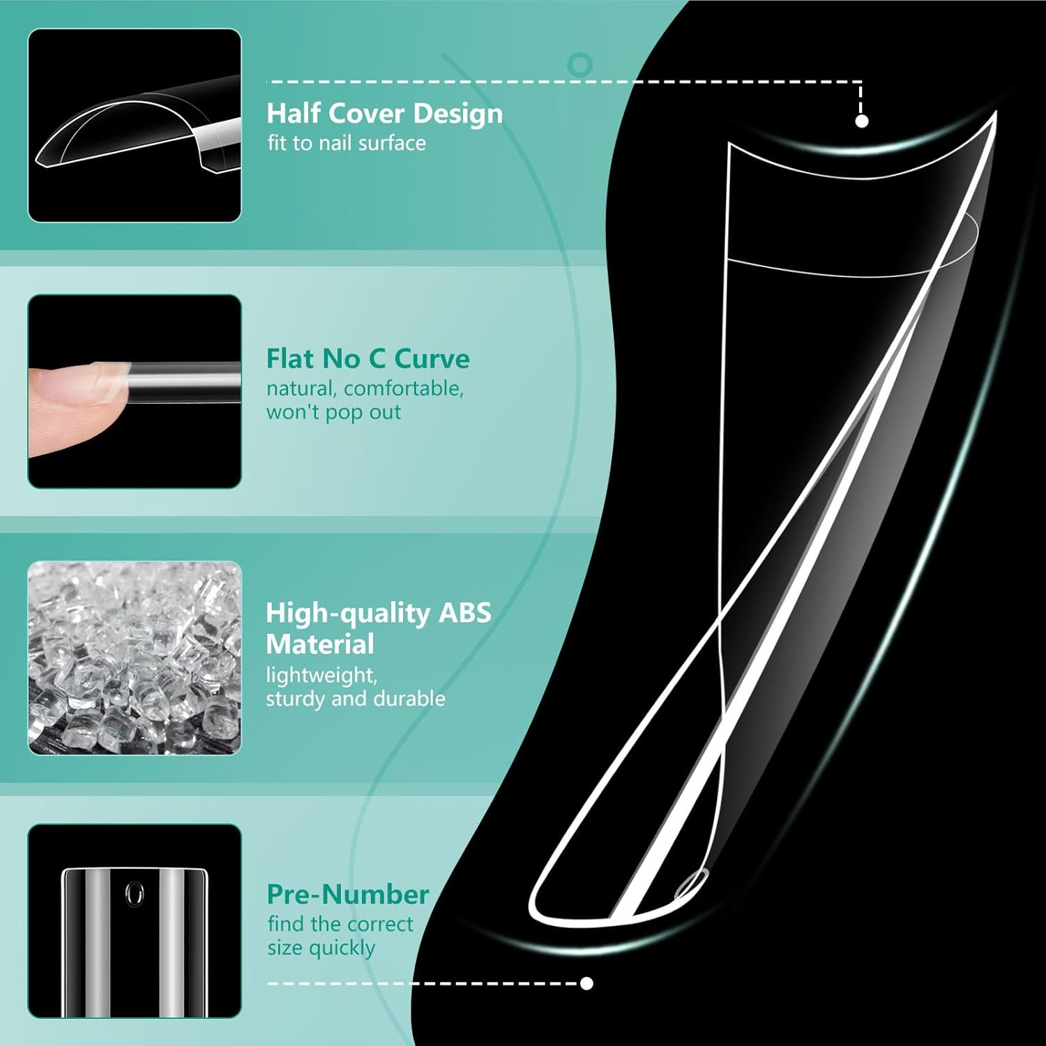 XL Long Nail Tips: Stiletto & Square 2 Shapes for Home DIY | Half Cover 240PCS N