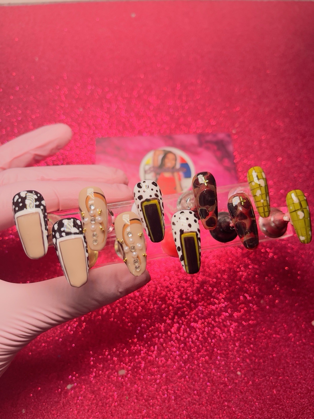 Long Coffin Press-On Nails Multicolor 3D Shiny by Nail Arts by Dia