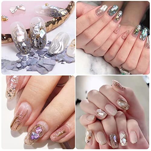 Nail Art Shell Slices, 12 Boxes Colorful Irregular 3D Nail Abalone Slices Nail