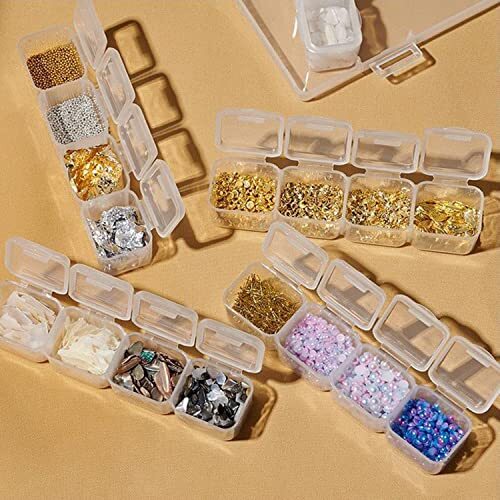 28 Grids Nail Art Decorations, Mixed Abalone Seashell Slices Pearl Bead Gold