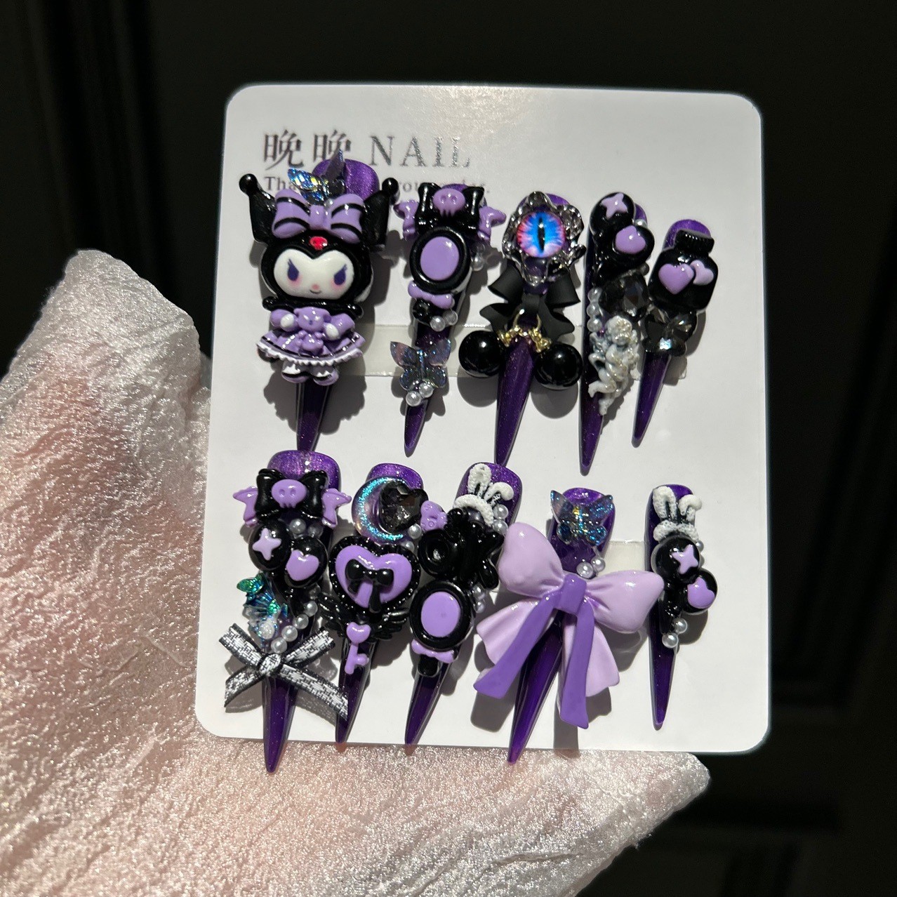 Kuromi 5.0 Dark Luxury Handmade Press On Nails Cute Cartoon Nail Tips