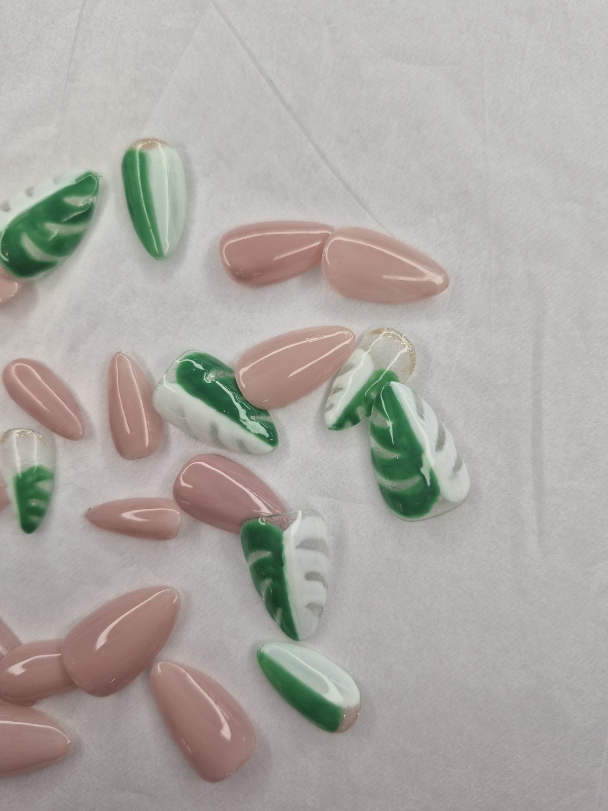 Shiny Nude Clear Monstera Albo Plant Press On Nails