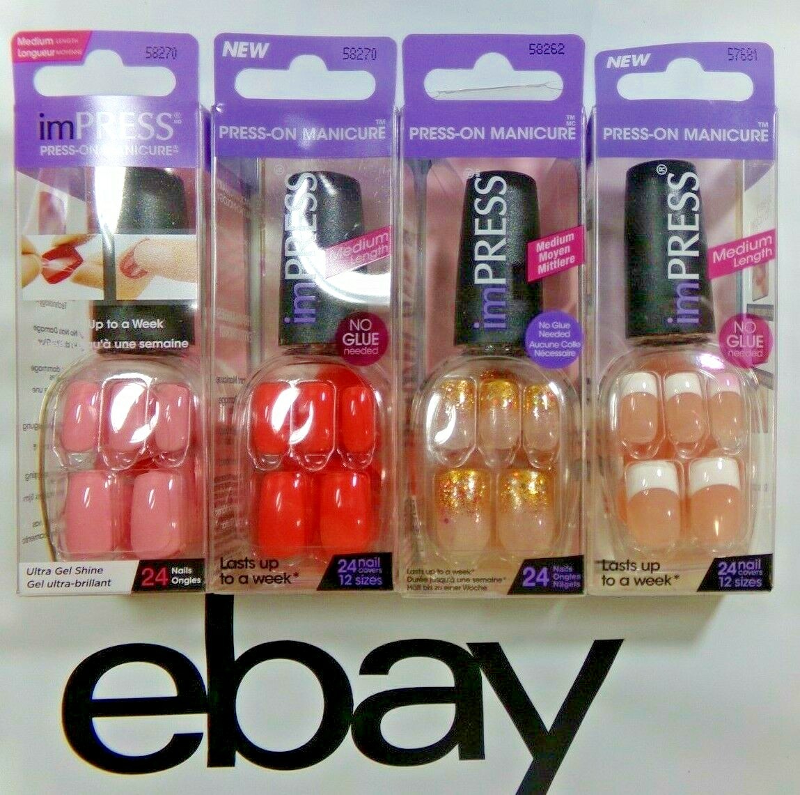 Kiss imPRESS Press-on Nails Medium, Shiny – Choose Color Pink, Coral, French