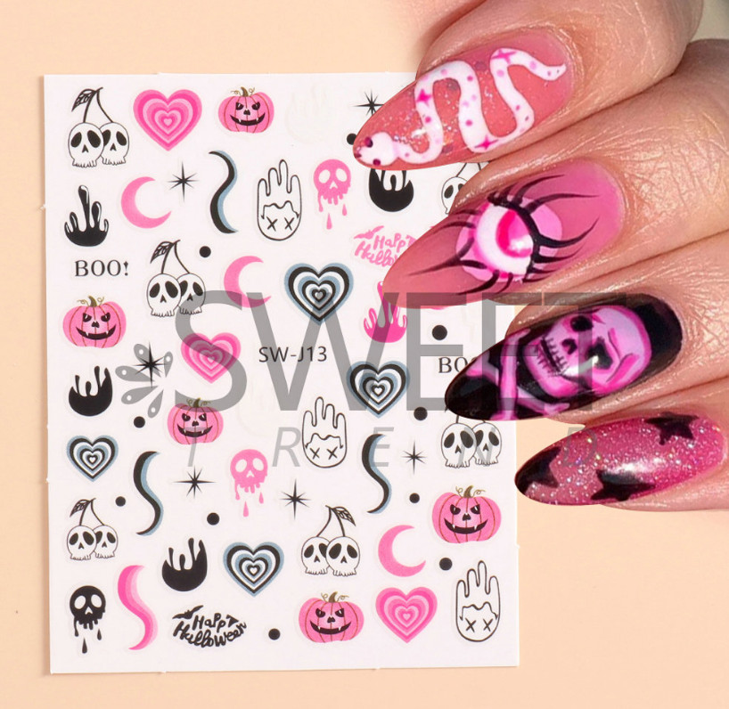 Halloween 3D Nail Stickers Pumpkin Skull UV Gel Nail Art Decoration Decals NS37