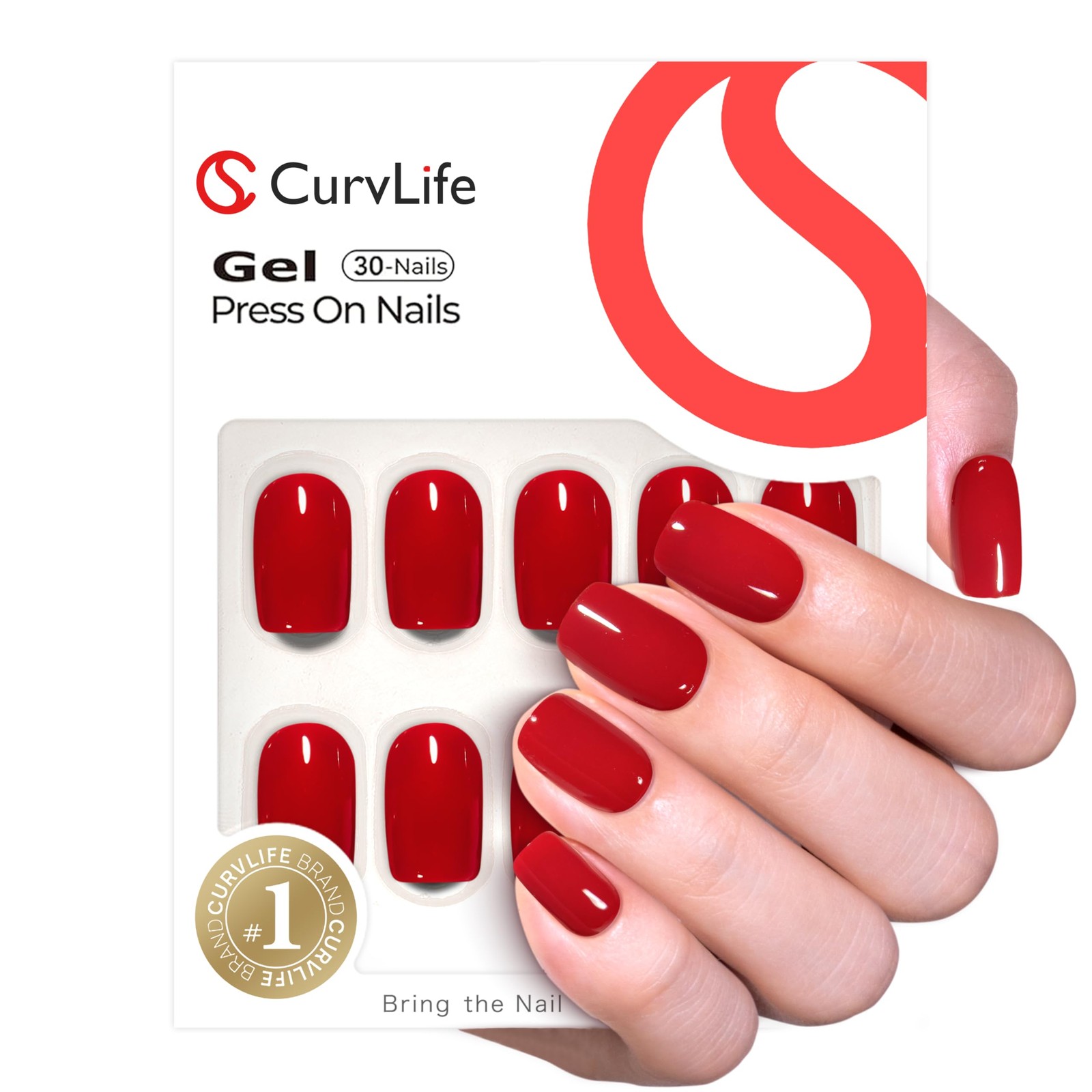 Soft Gel Short Press on Nails – Clear Red Oval Fake Nails Solid Glossy Christ…