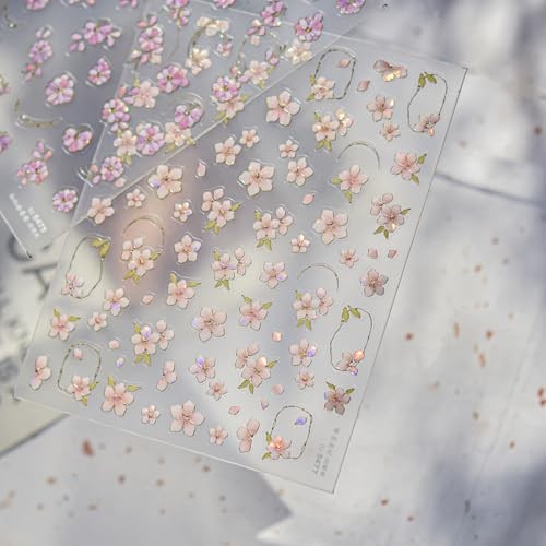 Flowers Nail Art Stickers 5D Embossed Pink Nail Stickers Self-Adhesive Style-31