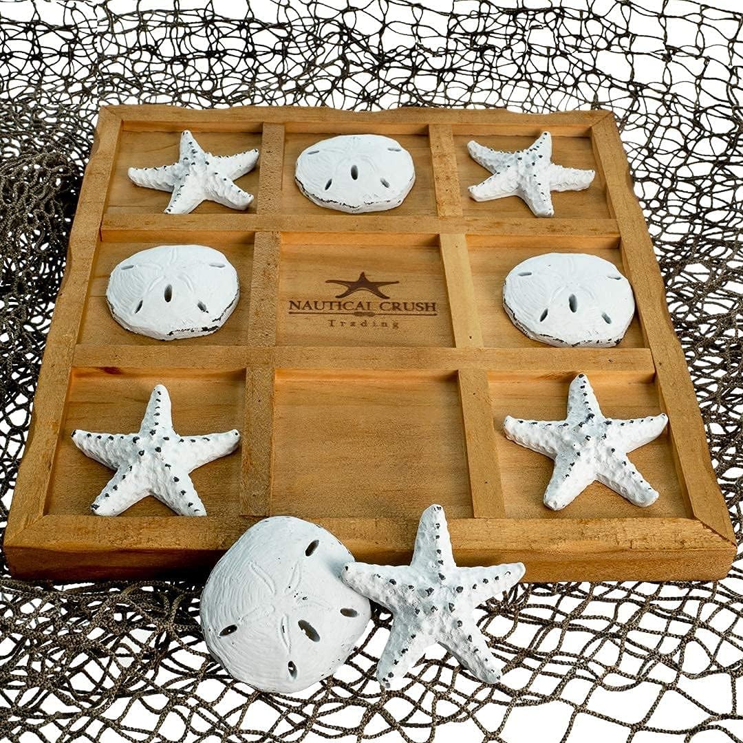 Starfish Tic Tac Toe Game – 9″ x – Beach White & Sand Dollars