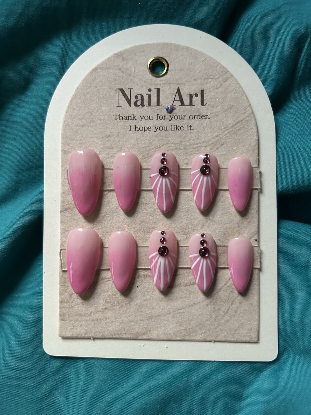 Z NAILZ! Handmade L Almond Pink Ombre’ W/2 Feature Nails Press On Nails