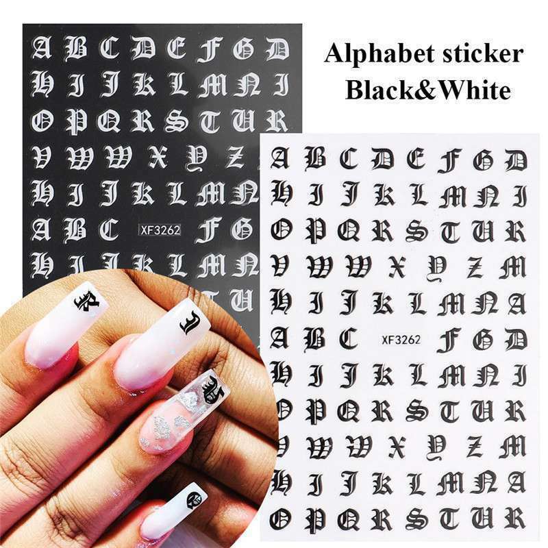English Letter Number Nail Art Sticker Laser Gold Art Latin Roman Decal NS19