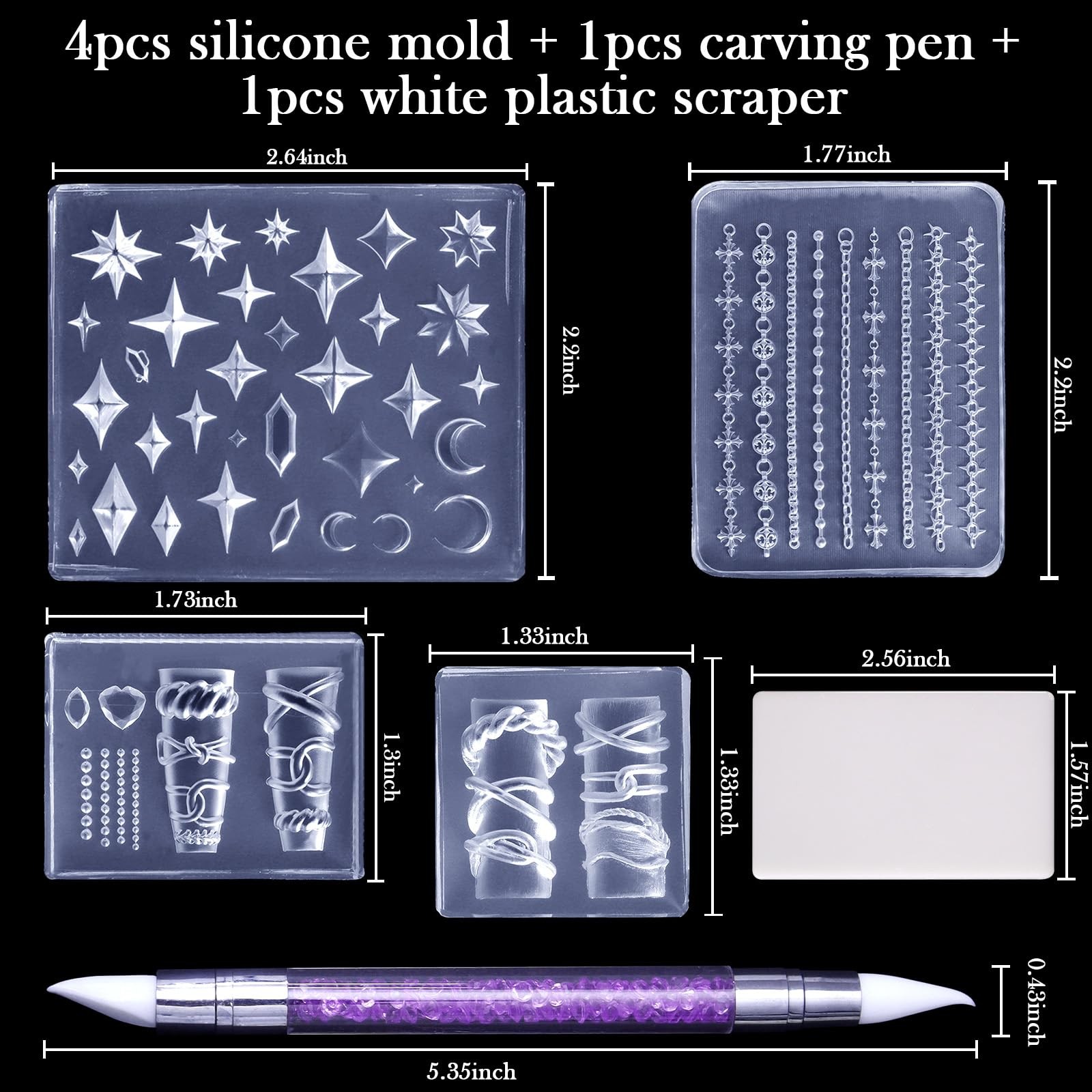 4pcs 3D Chain Silicone Nail Molds, Multiple Shapes Necklace Nail Molds