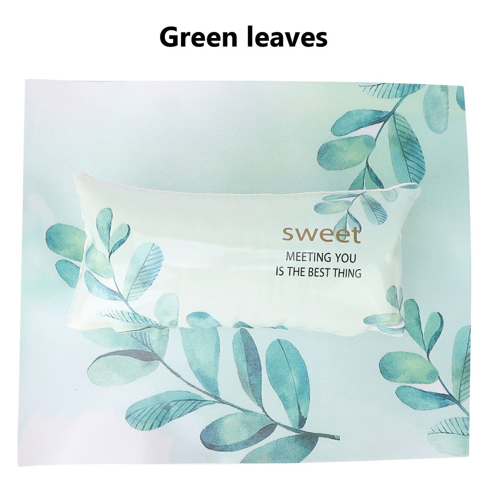 Comfortable Nail Art Hand Pillow with Mat Detachable Green Leaves Pattern