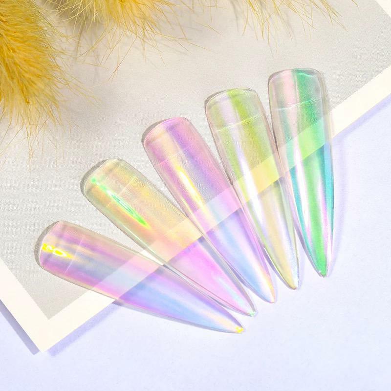 9 Colours UNICORN AURORA NAIL CHROME POWDER Rainbow Mirror Mermaid Chameleon UK