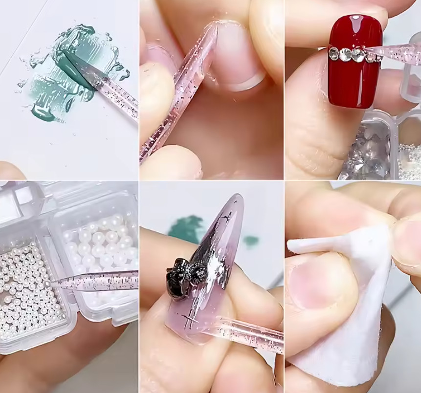 100Pcs Reusable Crystal Glitter Stick Double End Nail Art Cuticle Pusher Remove
