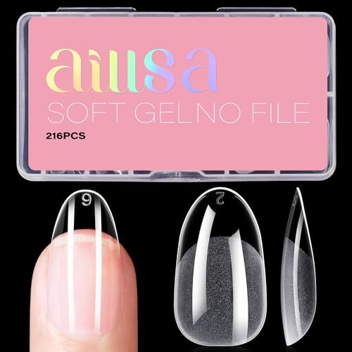 Nail Tips Soft Gel Full Cover Clear Gelly Nail Tips Half Matte Short Oval