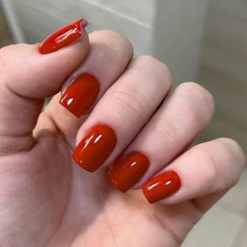 Red Press on Nails for Women, Short Square Fake Nails, Reusable A8-Classic Red