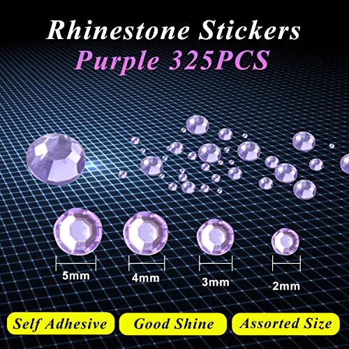325pcs Purple Rhinestone Stickers,Self Adhesive Bling Gems Embellishment