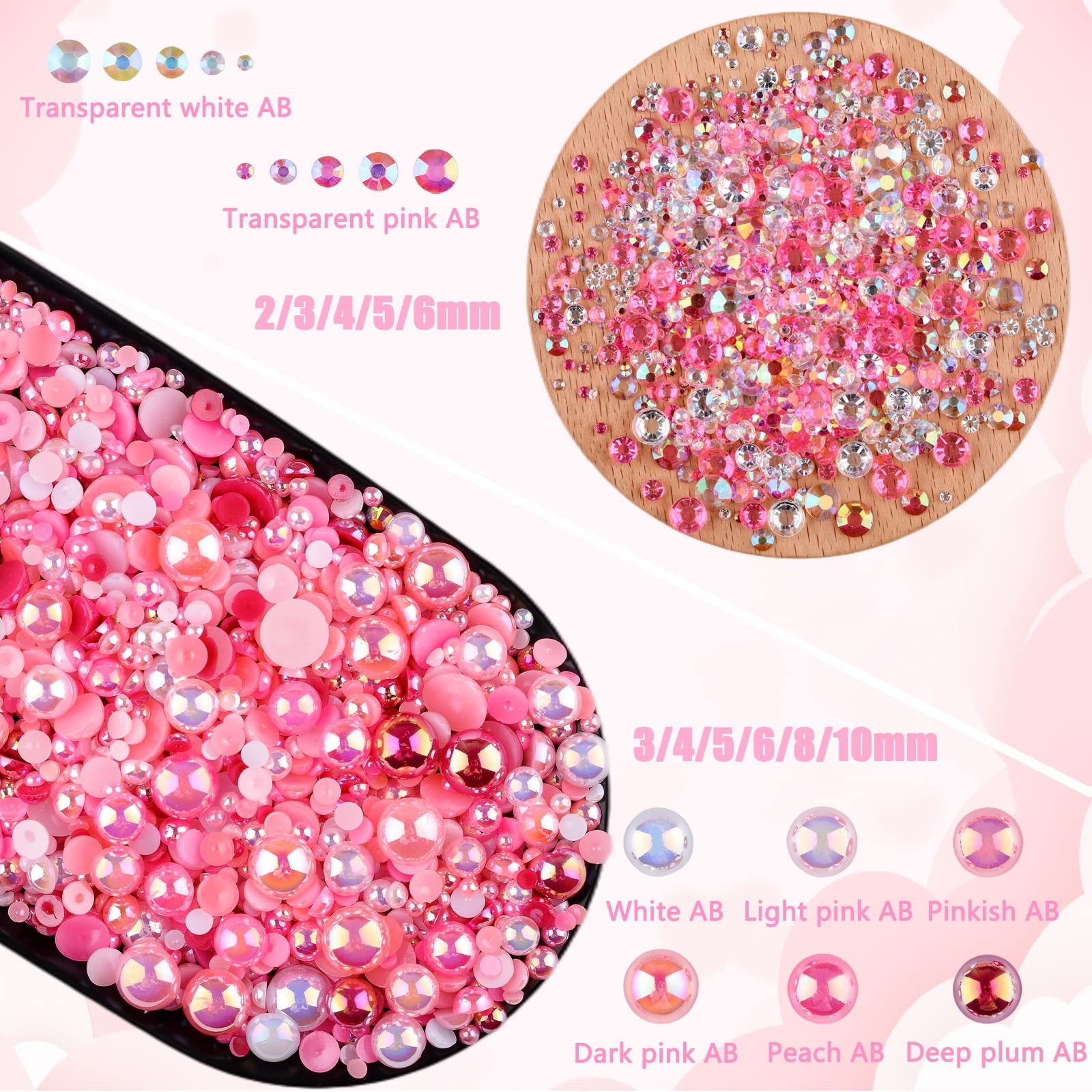 3900+ Pcs Rhinestones and Pearls Kit, 2-10mm Flatback Gems for Nail Art, Tumb…