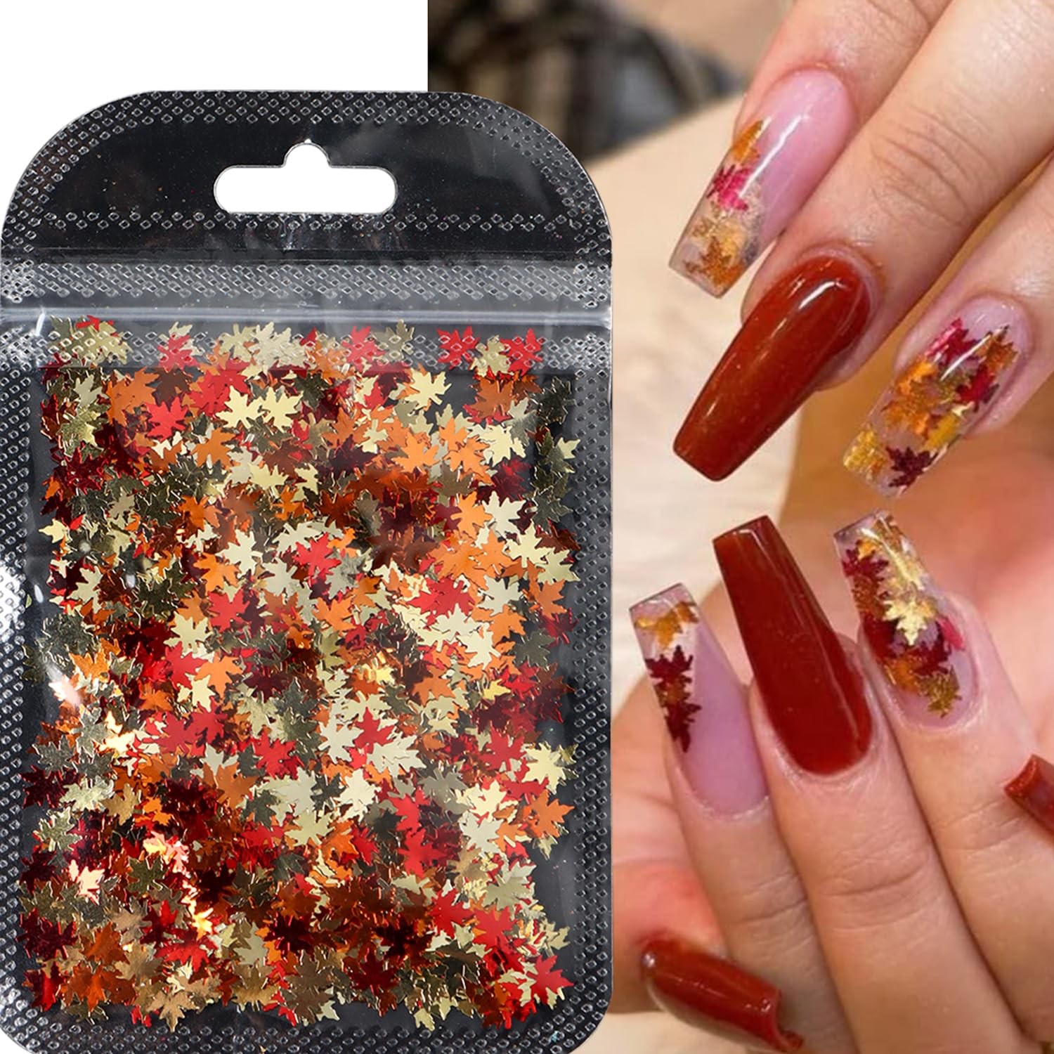 Fall Nail Art Glitters Shiny Mixed Golden Maple Leaf Nail Sequins Holographic…