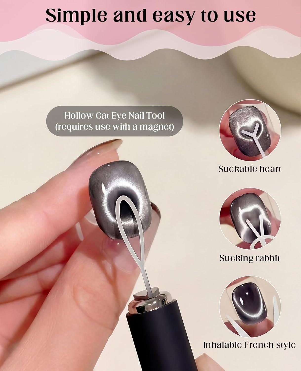 15 PCS Double-Head Heart Cat Eye Magnet for Nail Multifunctional Flower Nail Ma
