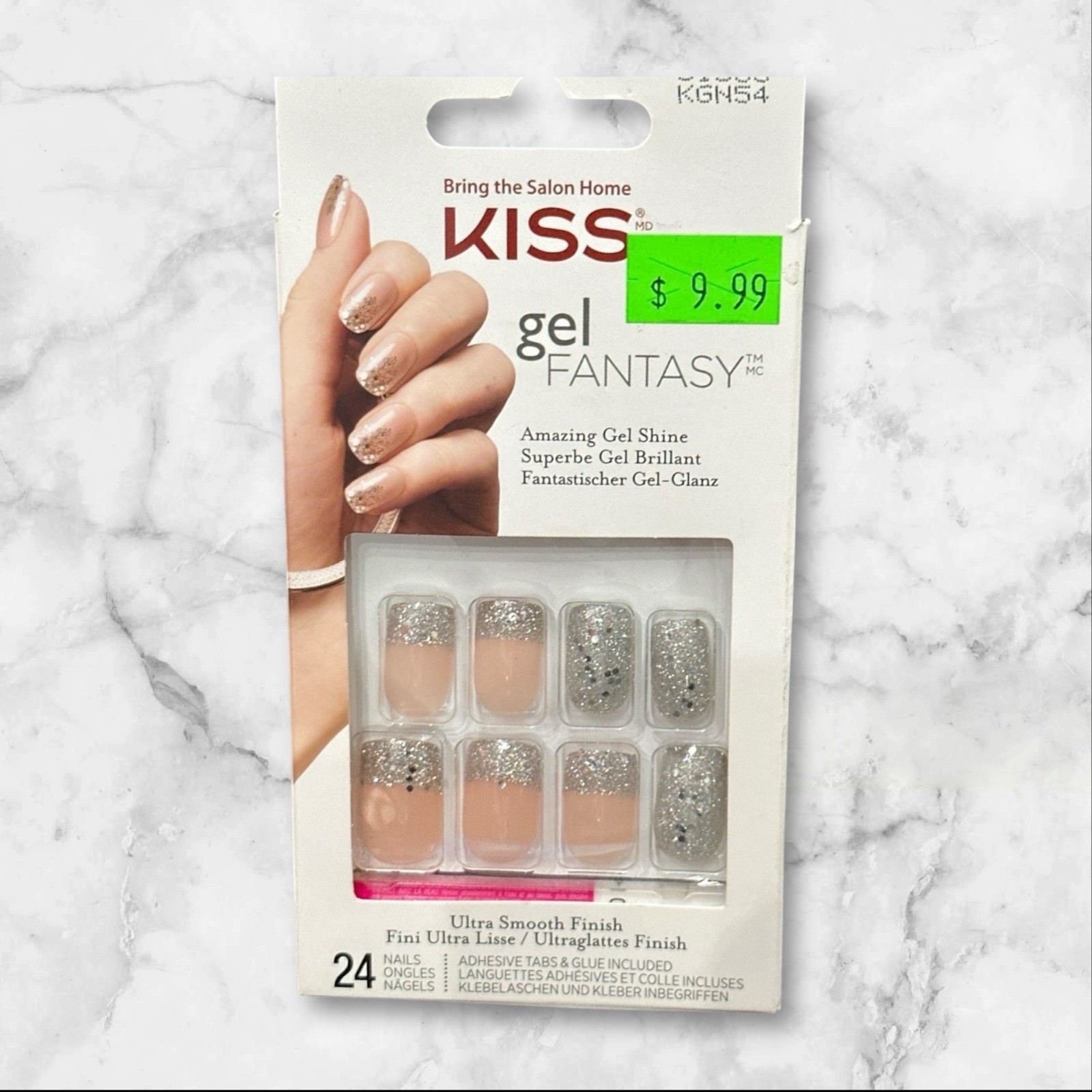 KISS Nails Medium Length Gel Fantasy, Glitter 24 Nails smooth Finish Square