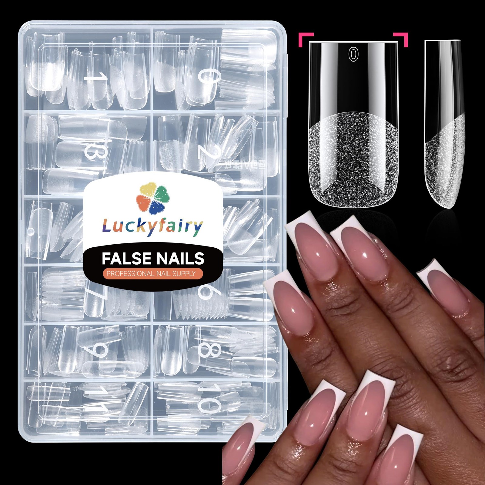 Luckyfairy Sharp Square Nail Tips, 240PCS Medium Square Press On Nail, 12 Siz…