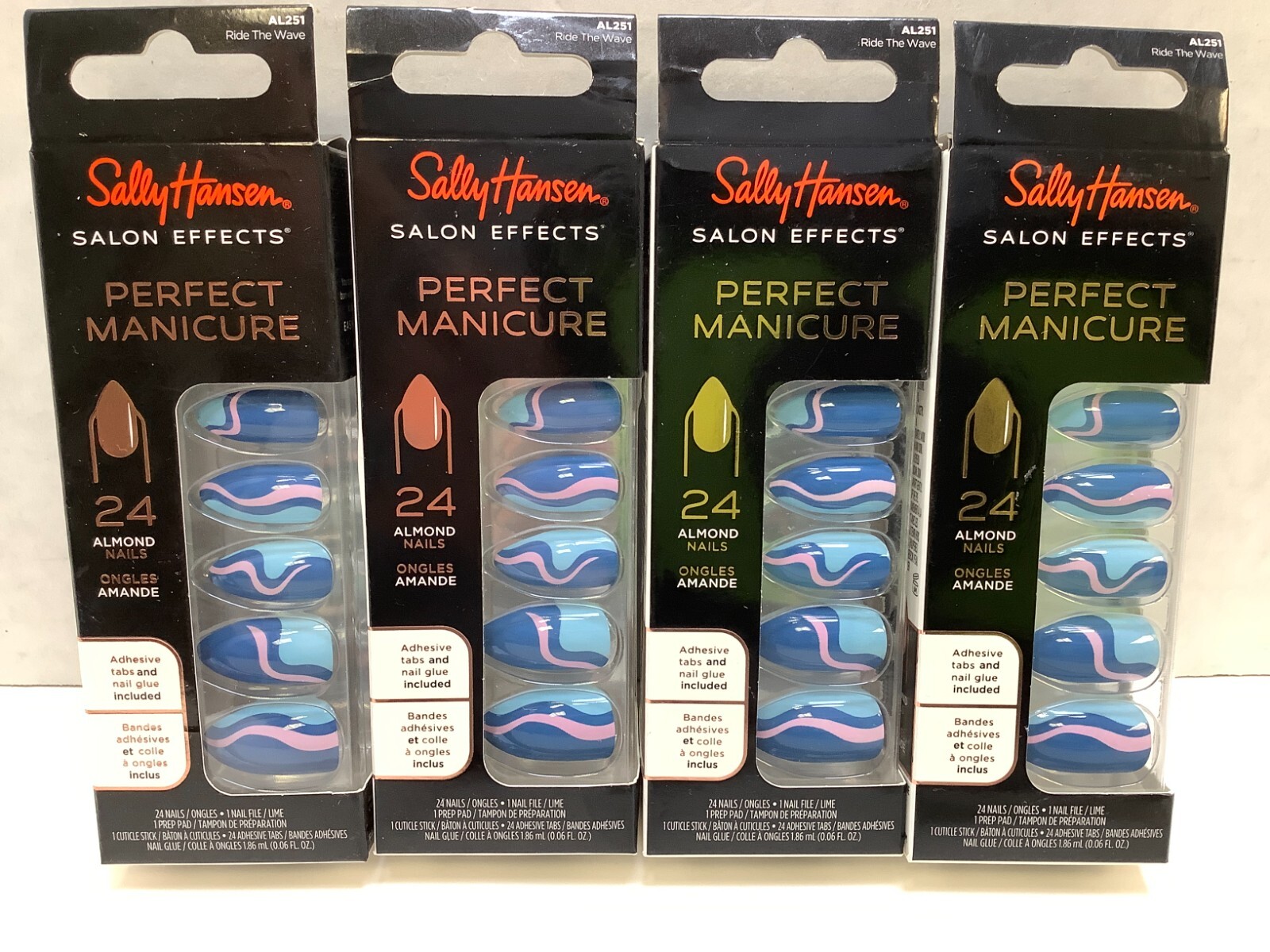 Sally Hansen Salon Effects Perfect Manicure, Almond Nail, Ride The Wave, 4 Pack