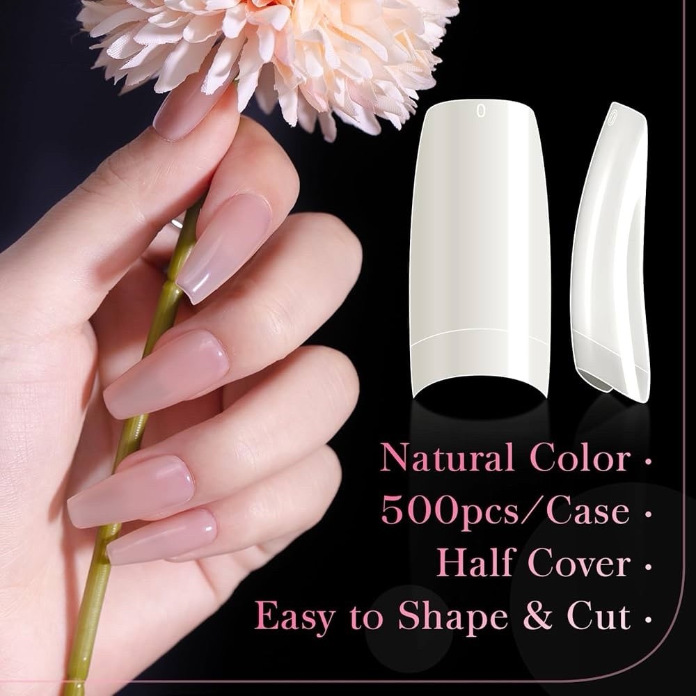 krofaue 500PCS Half Cover False Nails Tips (Pack of 500), Natural 10 sizes