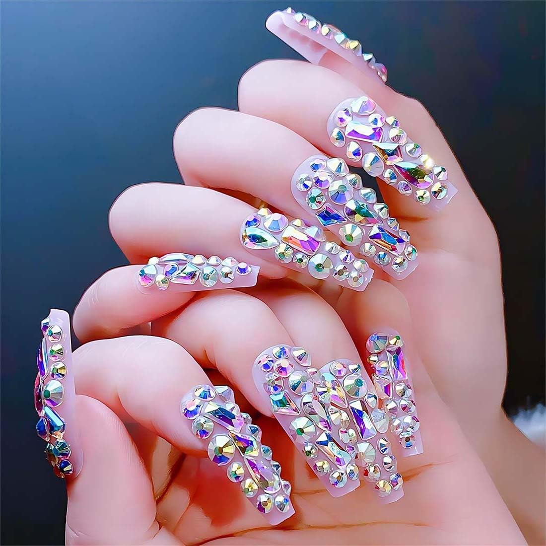 Luxurious 3D Crystal Press on Nails Long Coffin False General,24, ZS Style-8