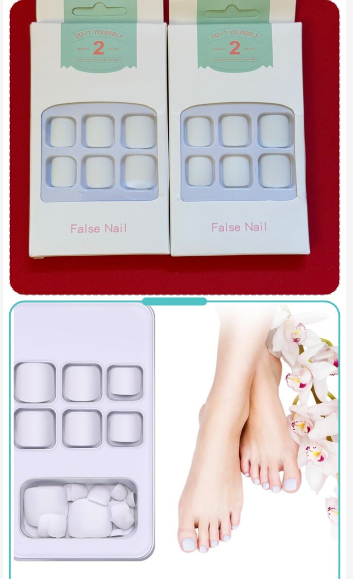 Set Of 2 ❤️ Toenails Fashion White Matte Do It Yourself Press On