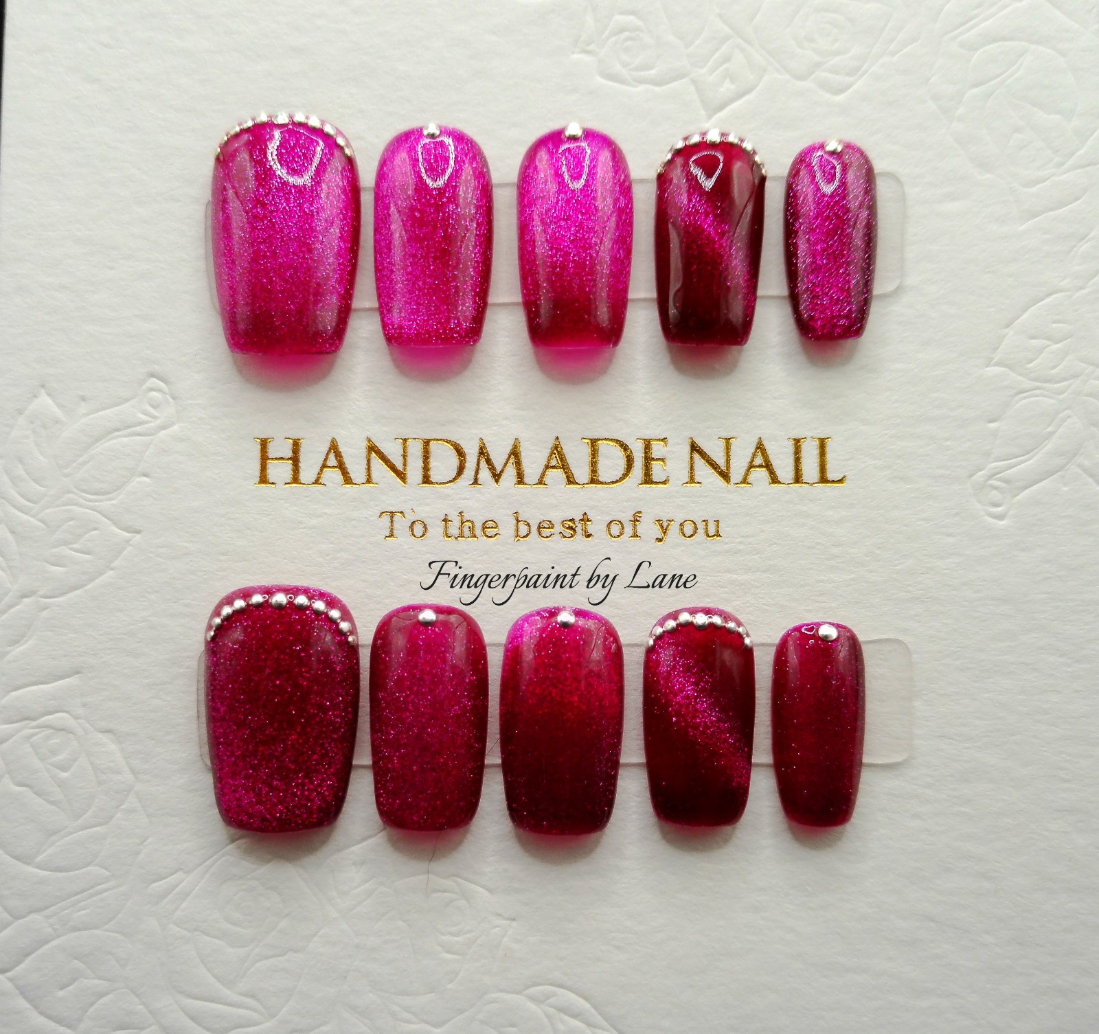 Magenta Cat Eye Square Press On Nails – Medium Size