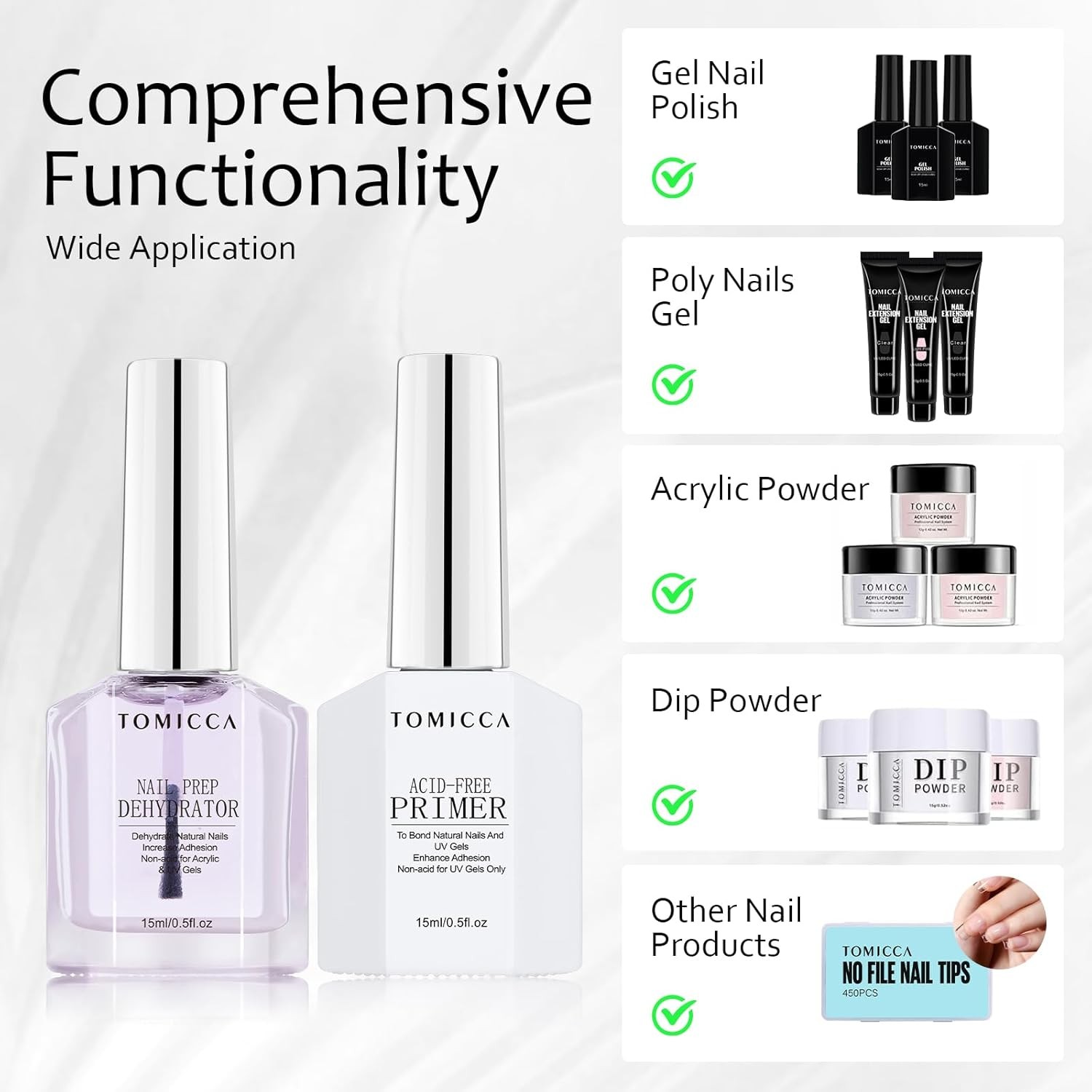 Nail Primer & Nail Prep Dehydrator Set, 15ml Professional Acid-Free Bond Primer