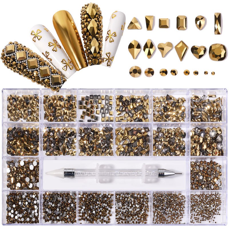 21 grid nail art diamond flat bottom glass diamond multi-style special-shaped di