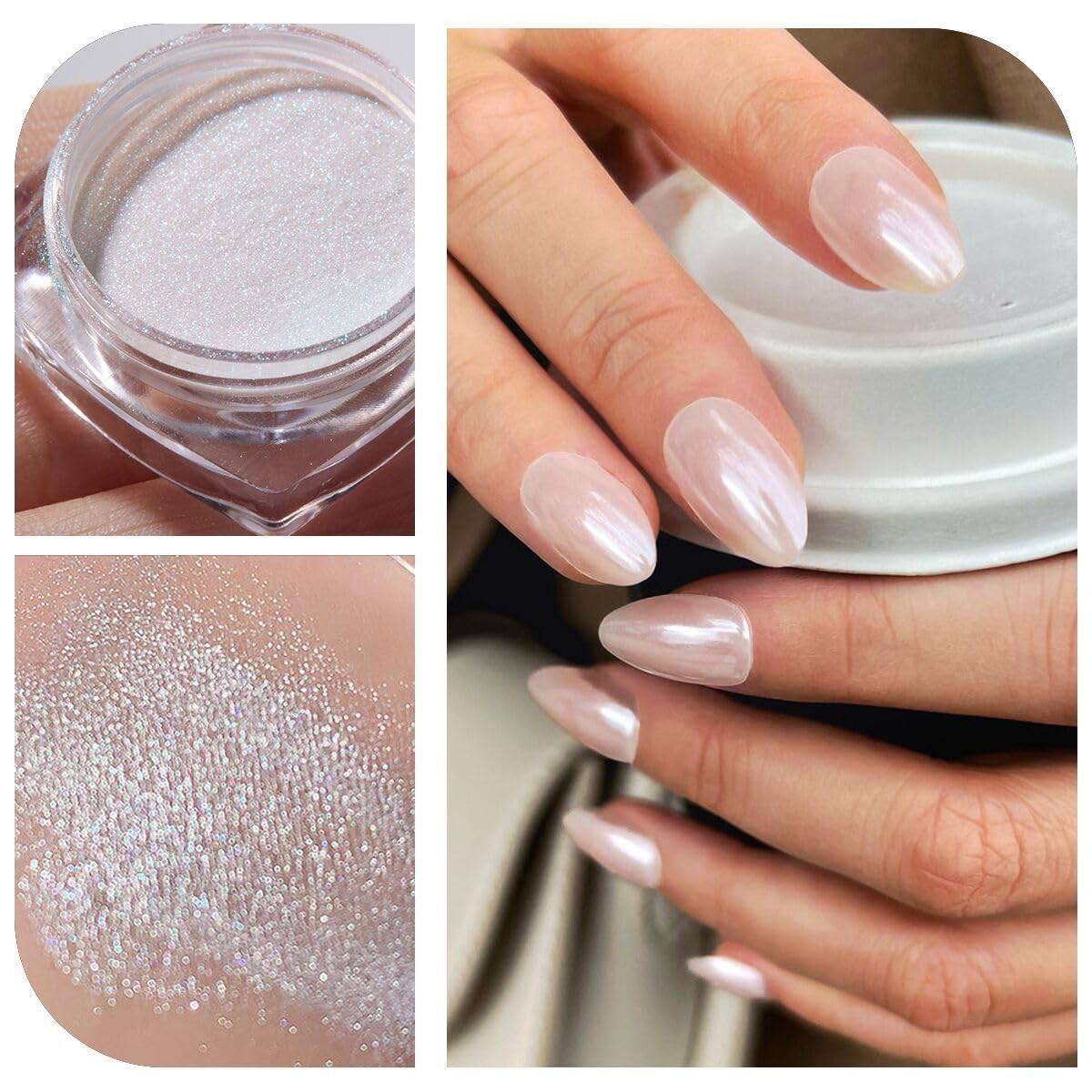 Glazed Donut Nail Chrome – White Pearl Chrome Nail White Chrome for Nails, Hi…